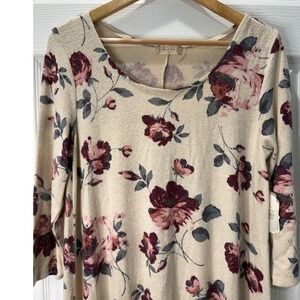 Altar'd‎ State Floral Print Tunic Dress Vanilla Mauve 3/4 Sleeve Casual Med. NWT